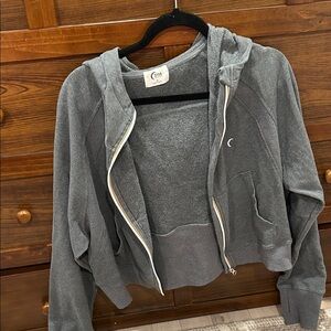 Zyia Gray Cropped Zip Hoodie with Crescent Logo
